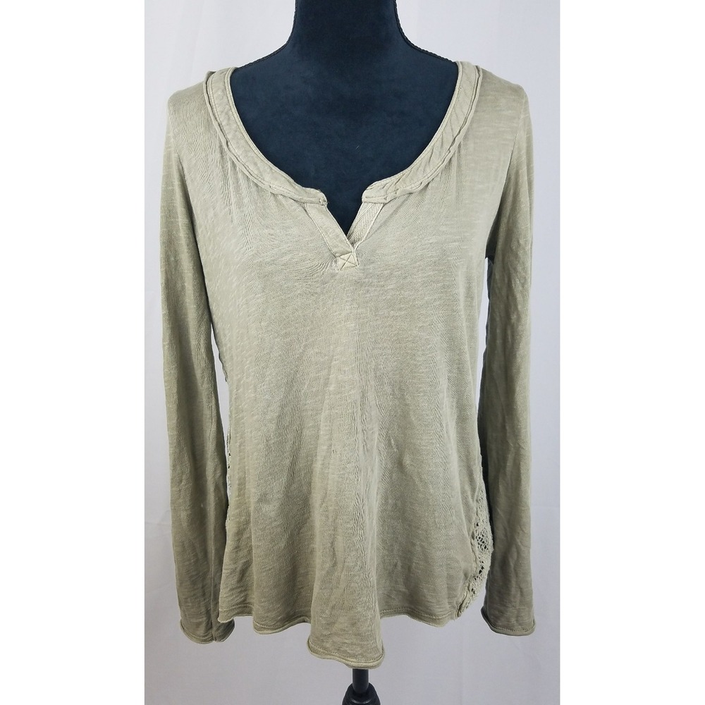 Free People women S/P gray long sleeve crochet back top gorpcore hiking outdoor